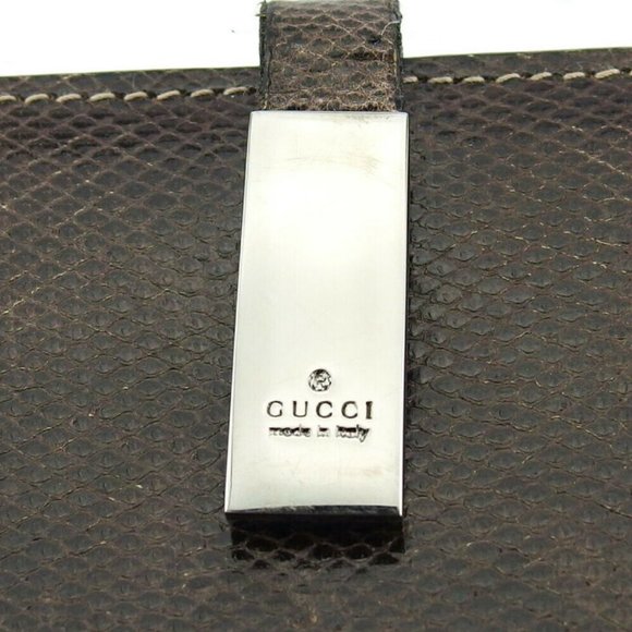 GUCCI W Hook Wallet Lizard Vigma Press Leather Auth USED F1619 - Picture 2 of 10